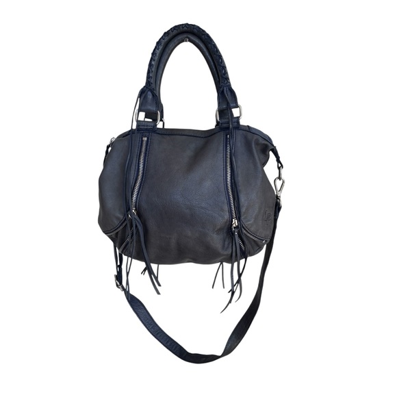 Linea Pelle Gray Leather Fringe Bag - Picture 1 of 14